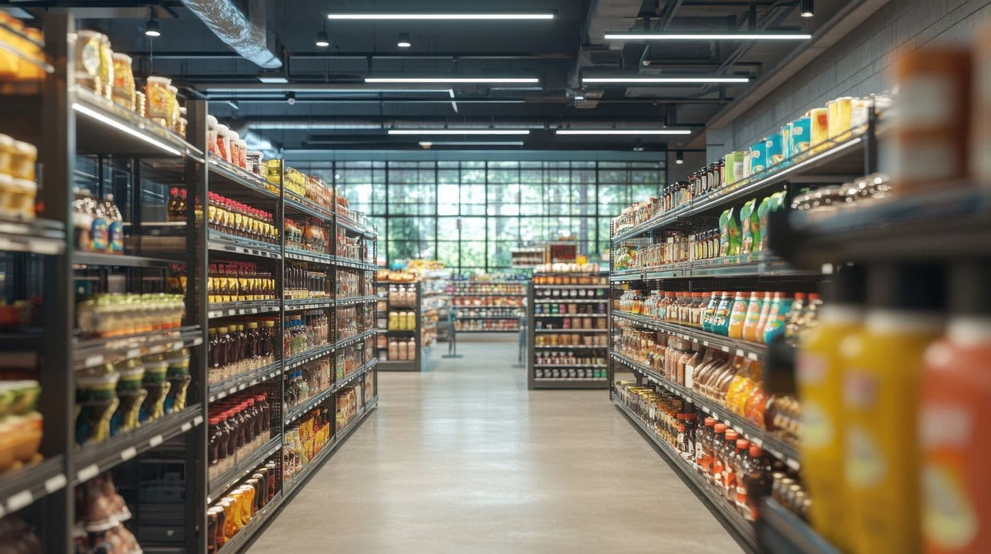 電設資材・管材が並ぶ卸売倉庫の通路